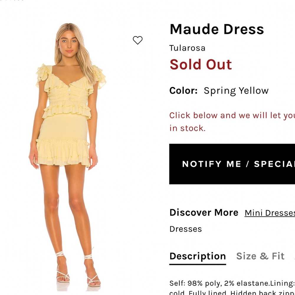 Tularosa XXS Yellow Mini Dress